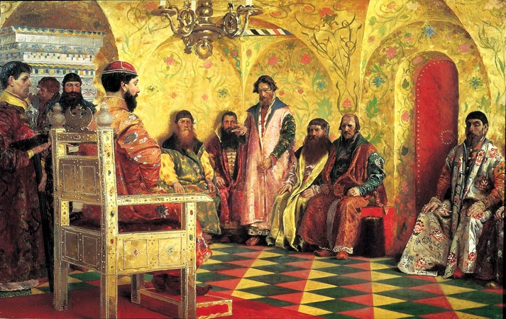 Сидение царя Михаила Фёдоровича с боярами в его государевой комнате,1893