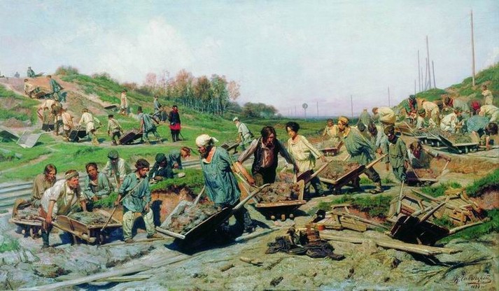 Ремонтные работы на железной дороге, 1874