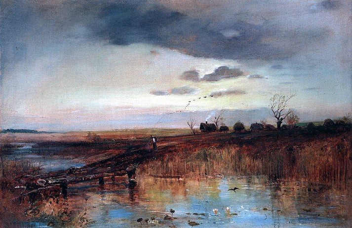 Осень. Деревушка у ручья, 1870-е