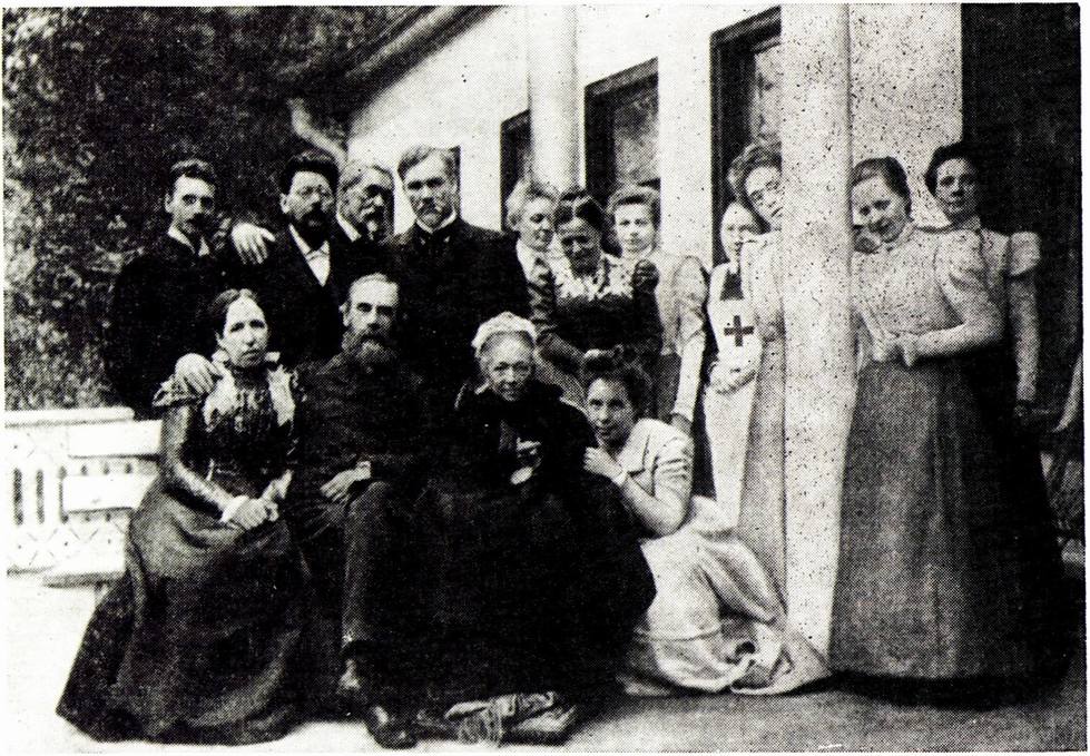 Павел Михайлович и Вера Николаевна Третьяковы среди родных и знакомых. Фотография. 1898